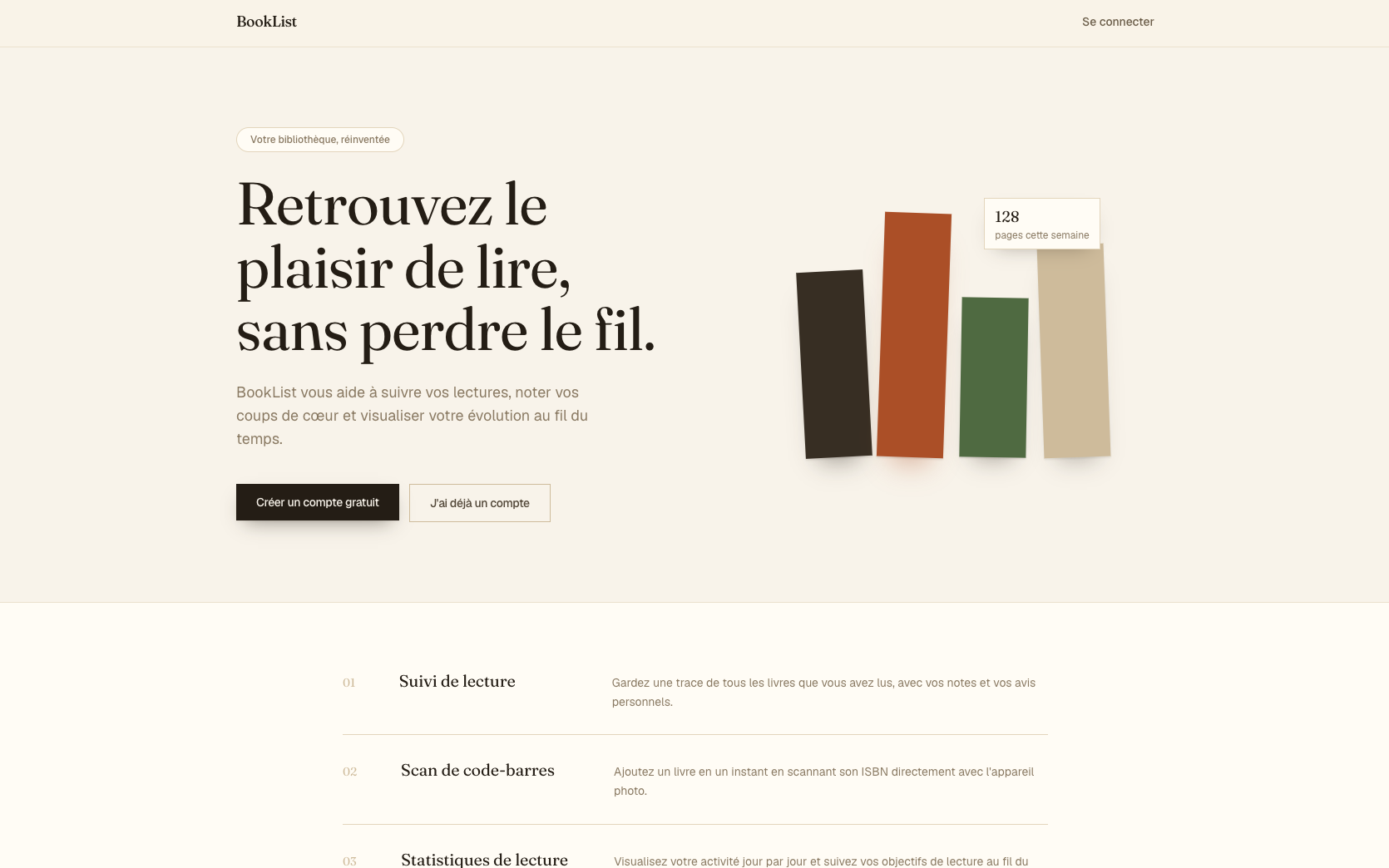 Aperçu du site réalisé : BookList
